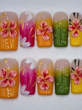Large Square Press On Nails Wildflower Enchantment Handmade